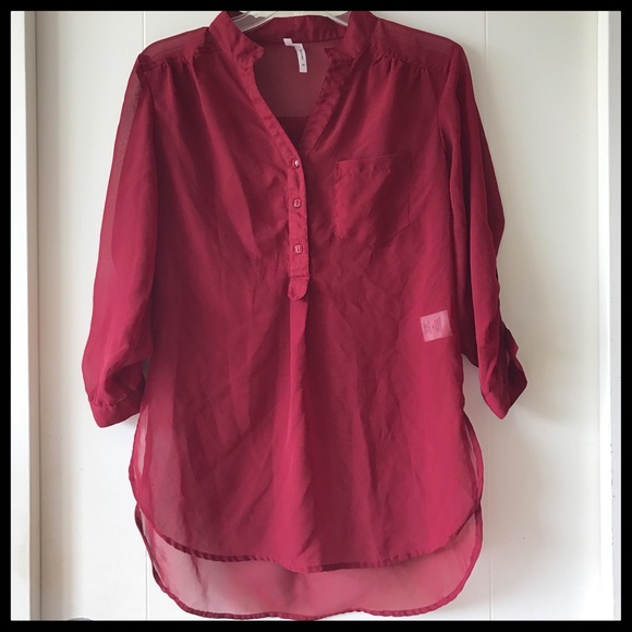 Red/Burgundy Sheer Blouse - Picture 2 of 4